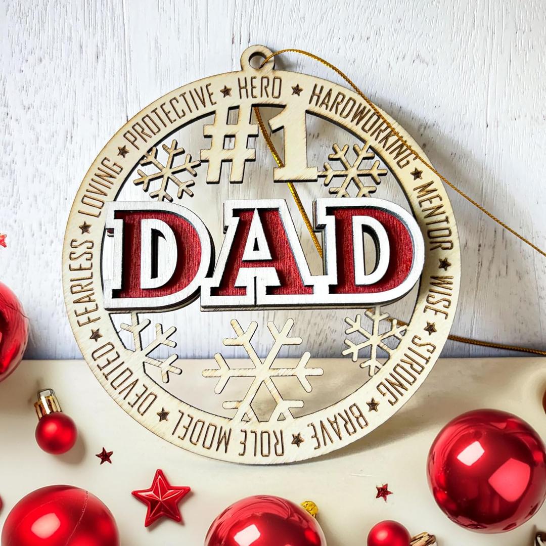 #1 Dad Wooden Christmas Ornament  Best Dad Ever 2024, Fathers Day Tree Dcor, Hero Ornament