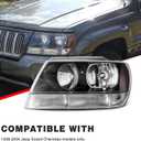 Headlight Assembly Pair for 1999-2004 Jeep Grand Cherokee Black Housing Amber Reflector Left Right W/O Bulbs
