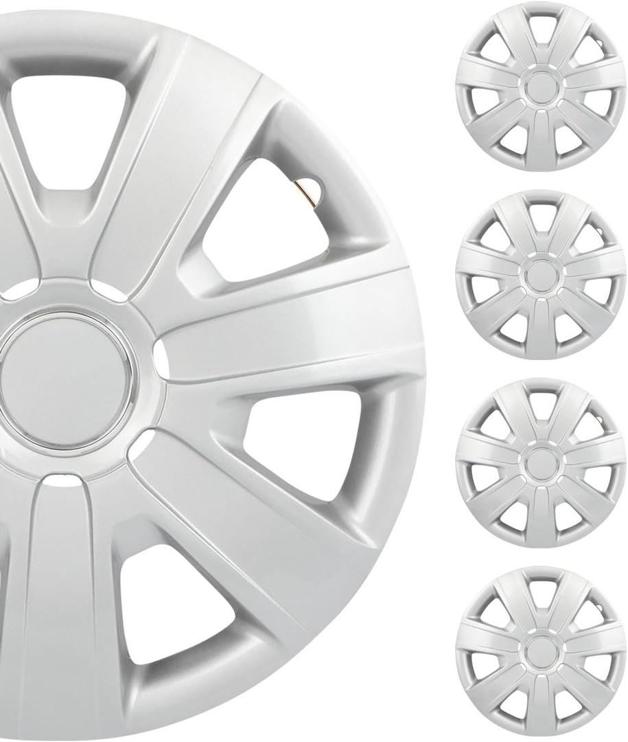 SCITOO 4pcs 15 Inch Silver Hubcaps, Simple Install, Replacement Wheel Covers for Cars, Trucks, SUVs, Beautiful & Durable R15 for Most Cars
