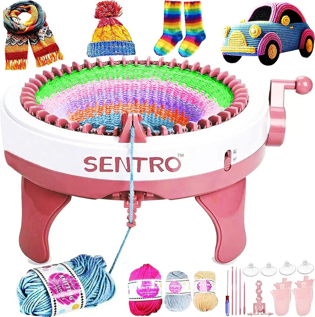 PKHOUHYI SENTRO 40 Needles Knitting Machine, Smart Automatic Knitting Machine for Adults and Beginners, Circular Weaving Crochet Knitting Loom Machine Kit for Hat,Sock,Scarf,Gloves,Sweater
