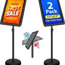 2-Pack 11x17 Inch Adjustable Sign Stand & Floor Standing Sign Holder - Pedestal Poster Stand with Vertical & Horizontal View Display for Indoor/Outdoor Business & Store Signage (Black)