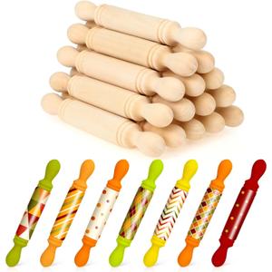 20 Pieces Mini Rolling Pin for Crafts 5.5 Inches Long Wooden Dough Roller Small Wooden Rolling Pins for Kids Children Home Kitchen Fondant Pastry Pizza Crafting Baking and Imaginative Play