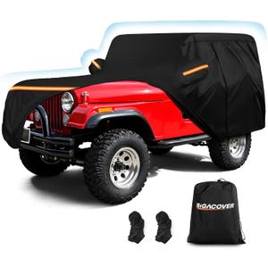 Car Cover for Jeep CJ5 1955-1983, Waterproof 210D Oxford Cloth and Cotton Cover Outdoor Full Car Covers with Zipper Windproof Heavy Duty All Weather with Wind, Sun, UV and Dust Protectio