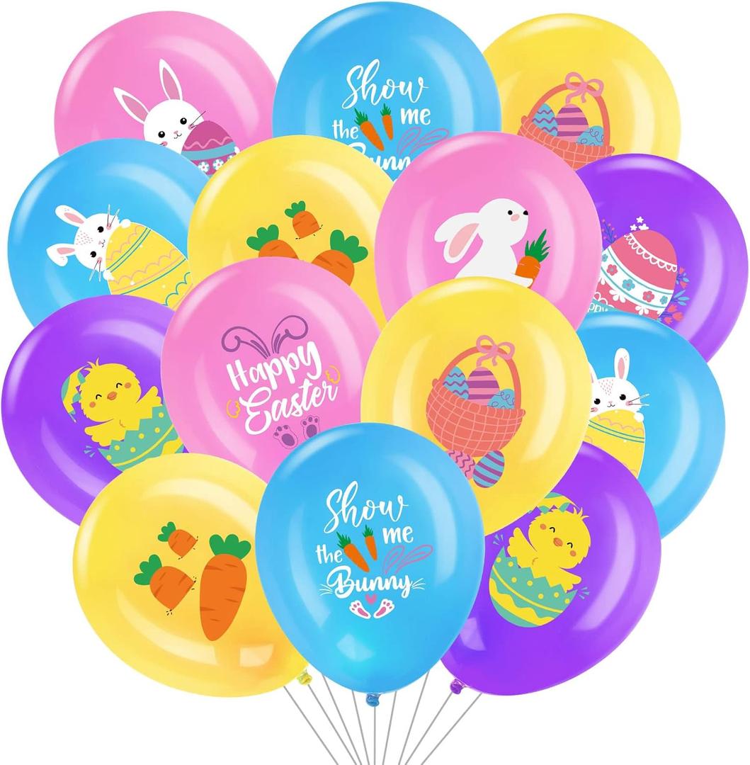 45 Piece Easter Party Latex Balloons Decorations, Easter Eggs Bunny Chick Balloon Hello Spring Happy Easter Decor for Spring Easter Birthday Theme Party Supplies Indoor Outdoor