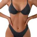 Fanuerg Women Underwire Triangle Bikini Spaghetti Strap Push Up Swimsuit Cheeky Two Piece Bathing Suit (Medium, Dark Grey)