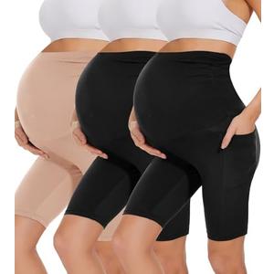 HIGHDAYS 3 Pack Maternity Shorts Over The Belly - 8" Women's Pregnancy Biker for Yoga, S