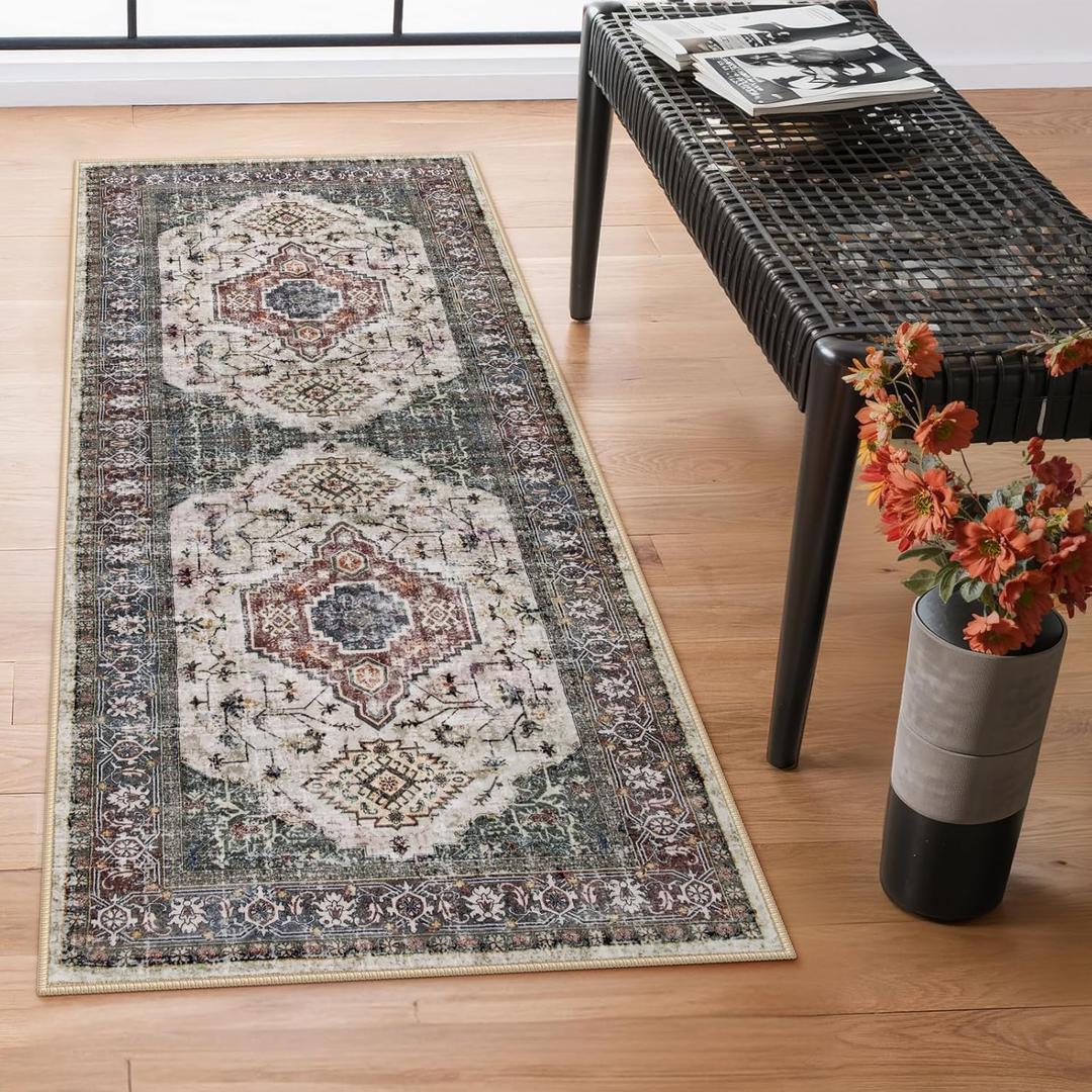 Lahome Oriental Washable Hallway Runner Rug, 2x6 Runners for Hallways Non Slip Ultra-Thin, Vintage Soft Long Carpet for Kitchen Bathroom Bedroom Laundry Room,Brown/Grey (Taupe)