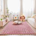 Pink Rabbit Plush Area Rug for Bedroom Living Room Sofa,3'X5' Faux Fur Fluffy Shaggy Rectangular Square Rug for Kids Teen Girls Room,Furry Carpet Rug for Nursery Baby Room Decor for Teenage
