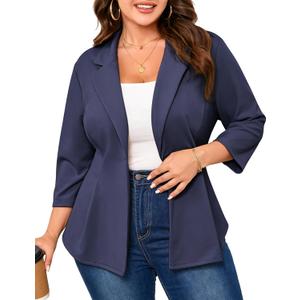 Yesfashion Women's Plus Size Blazer Notched Lapel One-Button 3/4 Sleeve Tailored Jacket for Office & Casual, 4XL