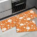 Fall Pumpkin Kitchen Mat Rugs Sets of 2,Orange Thanksgiving Harvest Pumpkin Wheat Plants Mat for Decor Hallways,Sink,Laundry Room,Floor Non Slip Carpet Washable 16x24 + 16x41 in