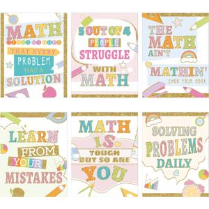 2 x Eaasty 6 Pack Math Posters for Elementary School Math Teacher Must Haves | 11" x 13" Back to School Mathematics Posters, Motivational Inspirational Quotes Wall Art, Varsity Letter Classroom Decor, 13.43 x 10.63 inches