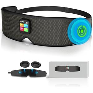 Sleep Mask with Bluetooth Wireless Headphones Music - Ultra - Thin Stereo, Comfortable & Adjustable, Zero Eye Pressure, Ideal for Side Sleepers, Perfect for Sleeping - Black