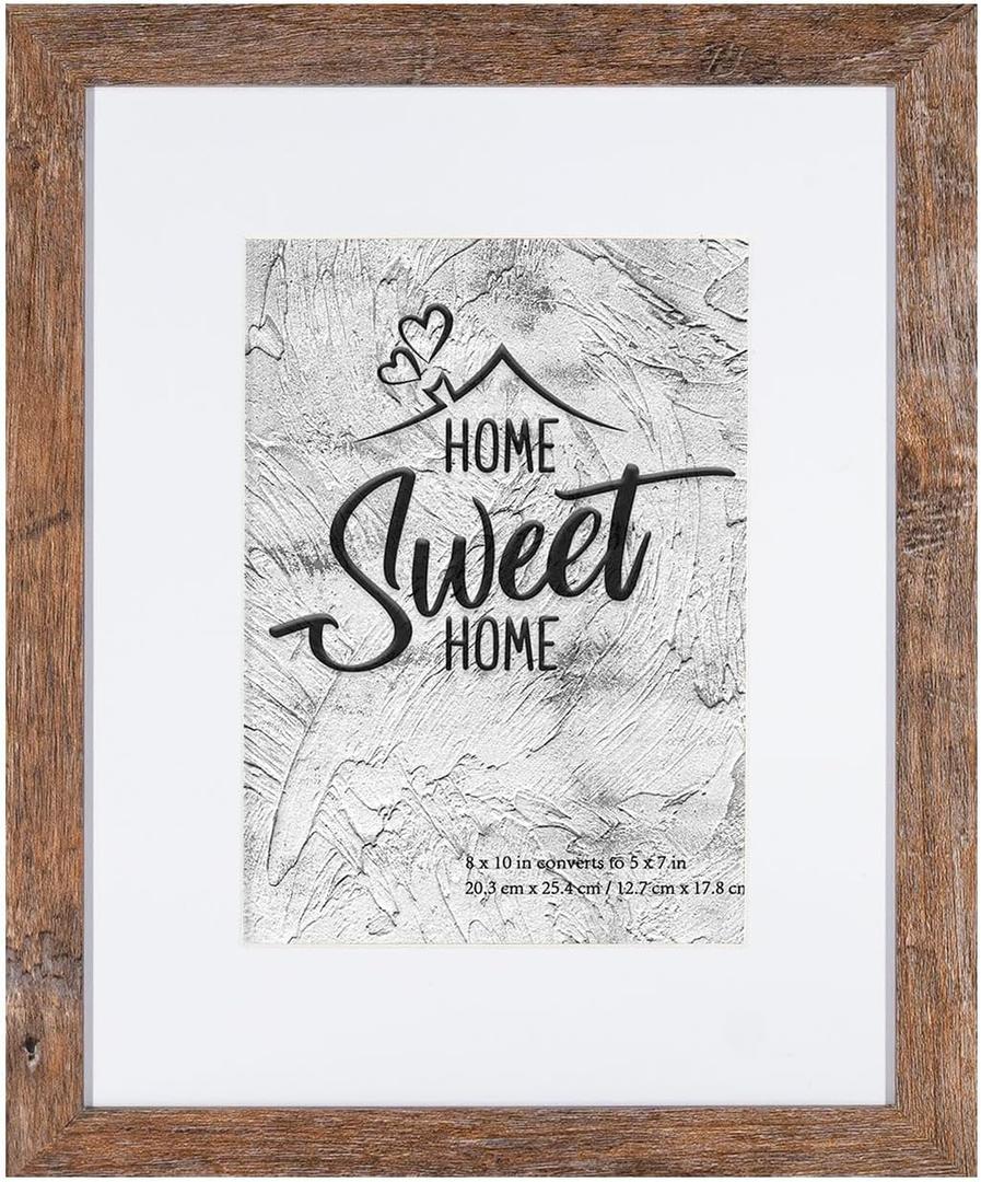 Califortree 8x10 Picture Frames - 5x7 Mat Included, Plexiglass, Wall/Tabletop Use, Rustic Brown