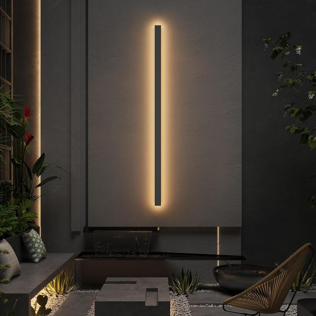 56In Long Outdoor Light,IP65 Waterproof Modern Exterior Lighting Fixture 3000K Linear Outdoor Light for Porch Courtyard (Black)