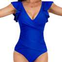 B2prity Women's One Piece Swimsuit Ruffle Slimming Tummy Control Bathing Suit Criss Cross High Waist 1 Piece Swimwear (Medium, Royal Blue)