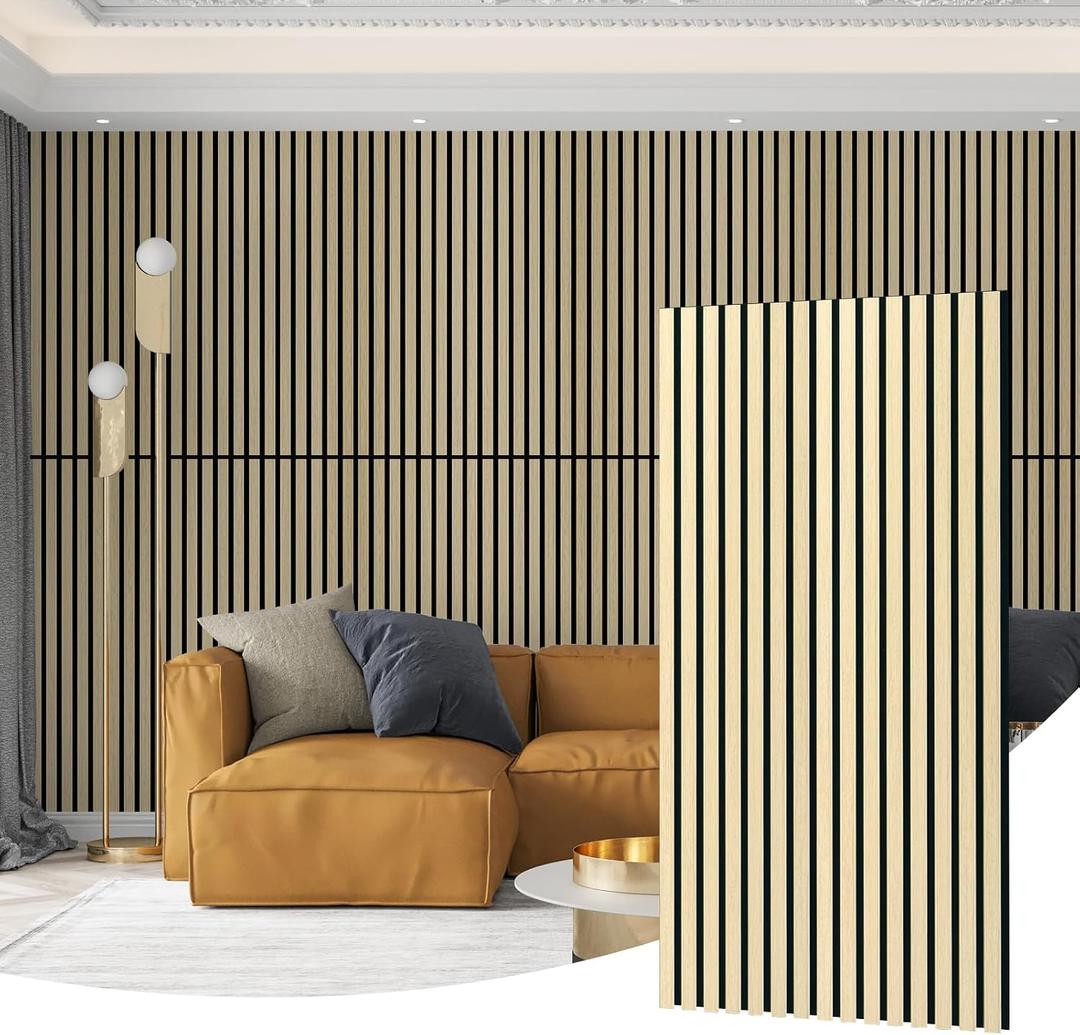 AMZDEPOT Wood Slat Wall Panel, 48'' x 24'' Wood Panels for Wall, 3D Soundproof Wall Panels, Large Acoustic Panels for Interior Ceiling and Wall Decor Noise Reduction, 2 Pack, Oak