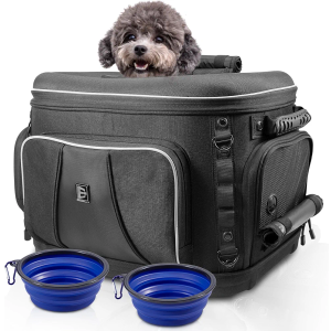 Motorcycle Dog/Cat Carrier Portable Pet Voyager Carrier Crate Travel Luggage Bags Load Capacity 20lbs for UTV/ATV Rear Seat or Harley Touring Trike Models Passenger Seat with Sissy Bar Straps