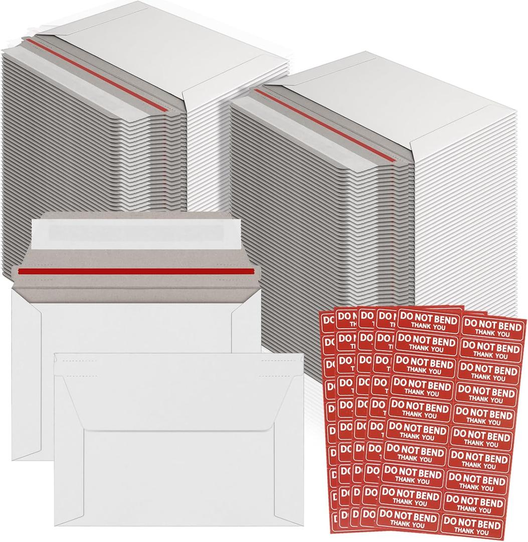100 Pack Rigid Mailers 4.5x6.5 Inch Self Seal Document Mailers, Protective Flat Cardboard Sturdy White Photography Envelopes for Photos, Document, Coins, Stamps