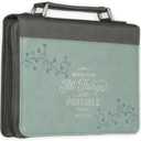 Christian Art Gifts Women's Fashion Bible Cover All Things are Possible Matthew 19:26, Gray and Light Blue Vines Faux Leather, XL
