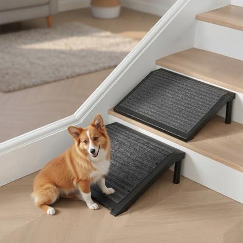 Dog Ramp for Stairs – Non-Slip Pet Steps with Locked-in Carpet & Iron Frame, Helps Senior Dogs & Small Breeds Climb Safely (2-Pack)