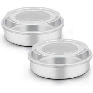 TeamFar 8 Inch Cake Pan, Stainless Steel Tiers Round Baking Cake Pans with Lids, Healthy & Heavy Duty, Dishwasher Safe & Easy Clean, Mirror Polish & Smooth Edge, Set of 4 (2 Pans + 2 Lids)