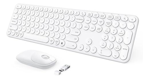 seenda Wireless Keyboard and Mouse, USB & Type C 2-in-1 Receiver, SK73-3 Full Size White Wireless Keyboard Mouse Combo, Compatible for Windows, MacBook Pro/Air, Laptop, Desktop, PC - White