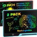 2PACK LCD Writing Tablet for Kids, Rechargeable Doodle Board Toys Gifts for 3 6 8 Year Old Girls Boys, 13 Inch Colorful Drawing Pad for Kids, Gifts for Toddler Educational Learning Travel Toys (Pink+blue)