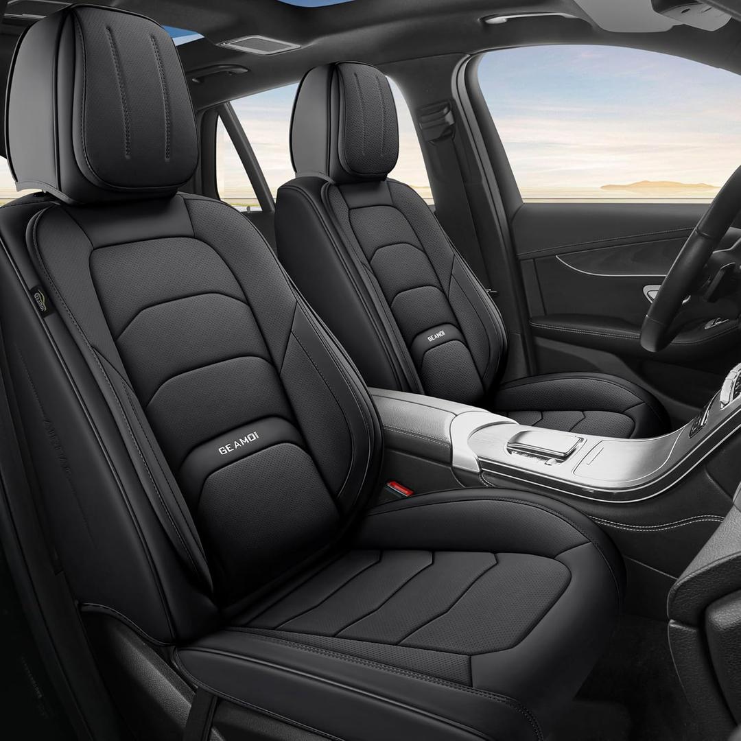 Leather Car Seat Covers, Full Set Waterproof Seat Covers Universal Fit for Cars Trucks SUV Pick-up, Automotive Seat Covers Protectors Include Front and Rear, Black