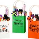 Amyhill 3 Pcs Halloween Wooden Table Centerpiece Decor for Home Trick or Treat Fake Candy Tiered Tray Decor Wood Treat Bags Tabletop Shelf Sitter for Halloween Home Shelf Party Supplies