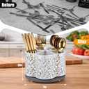 360 Degree Rotating Utensil Caddy Silverware Cutlery Caddy Holder with 5 Compartment Kitchen Countertop Organizer for Spoon Fork Flatware Storage for Home or Outdoor Picnic Camping (White)