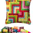 DL-YTG Latch Hook Kits Pillow Flower Crochet Yarn Cushion Colour Pre-Printed Canvas Rug Needlework DIY Pillowcase Hook and Latch Kit Christmas Home Arts Crafts Sofa Decoration 42x42cm/16 X16inch