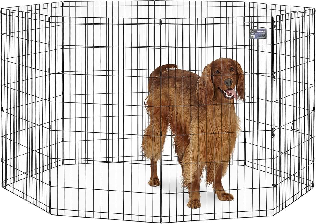 MidWest Homes for Pets 42-Inch Exercise Pen, for Indoor and Outdoor Use, 16 Sq Feet of Play, Single Door Folding Dog Pen, with Large Door Opening & Secure Latch, Easy to Set Up, Foldable Dog Playpen