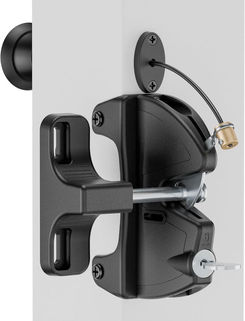 Key Lockable Two Sided Gate Latch, Outdoor Fence Gate Lock Double Sided Gate Latch, 2 Way Gate Latch Lock with Spring Loaded Pull Cable, Fence Locks for Outdoor Gates Metal, Wood Fence