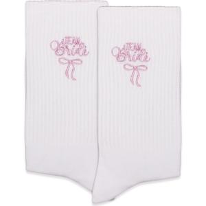 Team Bride Embroidered Socks White with Pink Bow Bridal Party Bachelorette Wedding Gifts. (008), One Size