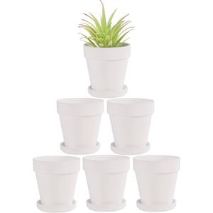 Fcacti 4 Inches Small White Terracotta Pots with Saucer, 6 Pack 4" Terra Cotta Planter with Drainage Holes, Small Clay Flower Pots for Plants, Succulents, Crafts, Wedding Favor
