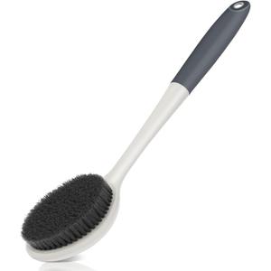 surlees Back Brush for Shower for Men & Women 17" | Body Brush for Wet & Dry Brushing | Exfoliating Body Scrubber & Back Scrubber | Shower Brush with Long Handle (Gray, Scrub Force 5-7)