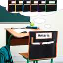 16 x 17 Inch Pocket Chart Seat Back Organizer Classroom Student Chair Pockets Organizer with Name Tags and Personalized Stickers for Keeping Student Book School Table Organized (24 Set)