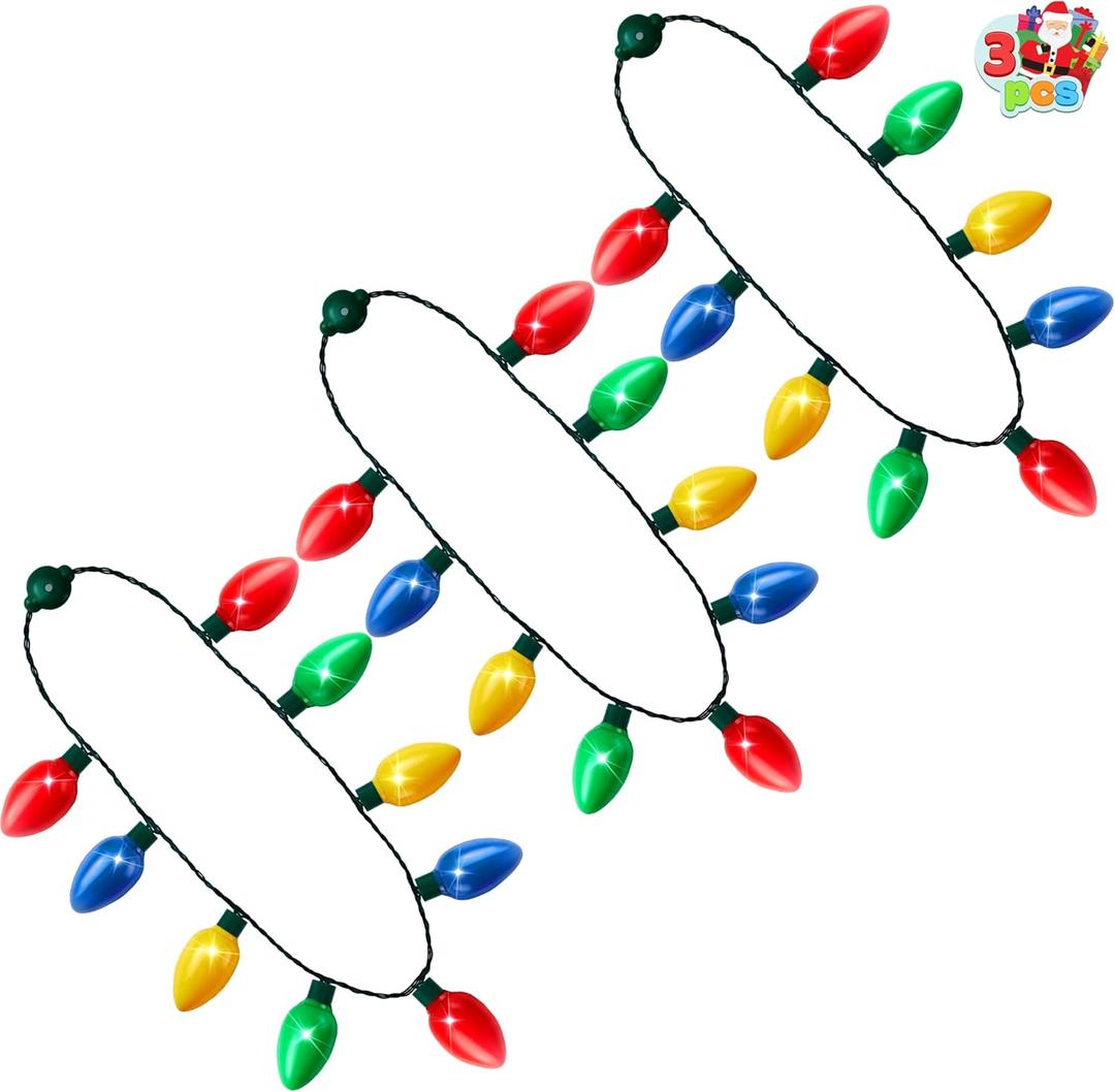 JOYIN 3 Packs Christmas Necklace LED Light Up Necklaces 9 Bulbs LED Holiday Party Favor Costume Accessories for Christmas Xmas Favor Party Supply