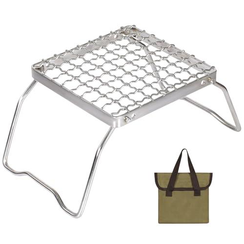 REDCAMP 6" Small Folding Campfire Grill, 304 Stainless Steel Firepit Grill Grate, Heavy Duty Portable Camping Grill with Carrying Bag for Outdoor Cooking Backpacking Hiking Picnics BBQ