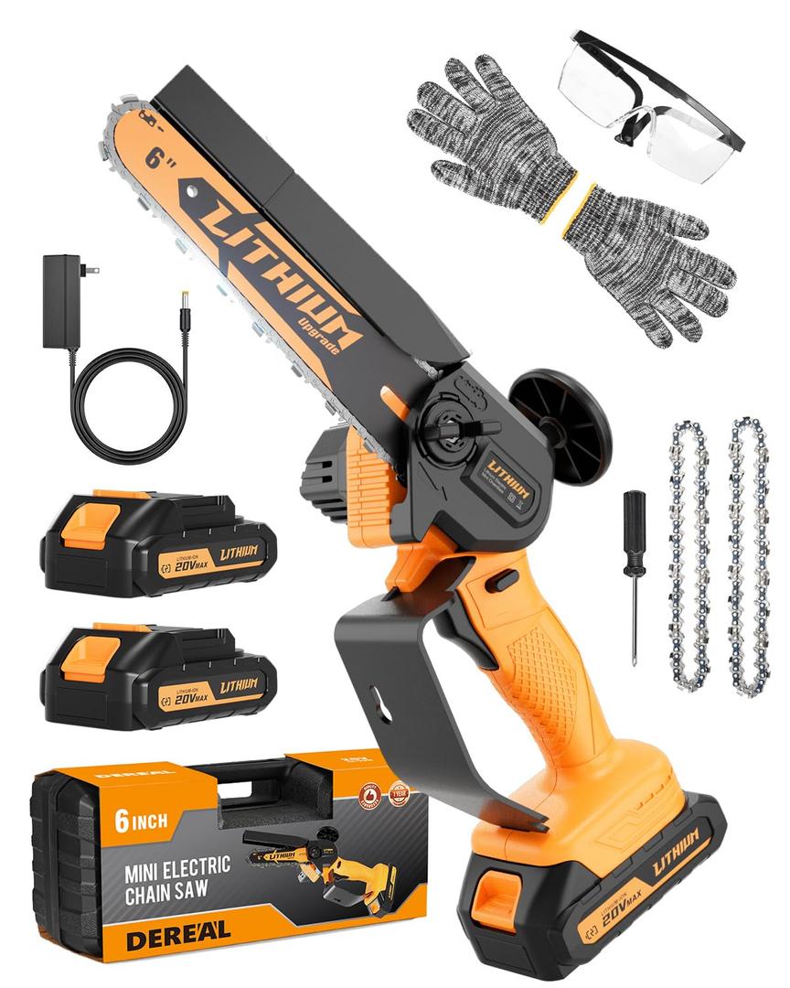 6 Inch Mini Chainsaw - Mini Chainsaw Cordless, Handheld Electric Chain Saw with 2 Rechargeable Btteries, Used on Wood Cutting, Tools for Tree Branches, Gift for Father, Men, Husband,
