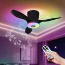 RGB Fan Light with Bluetooth Speaker, 21" Low Profile Ceiling Fan with Light Remote Control, 3CCT Stepless Dimmable, Night Mode, Memory Function, for Bedroom Living Room Kitchen Garage, Black