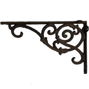 omfy Hour 9.5" Decorative Cast Iron Plant Wall Hanger, Heavy Duty Wall Mount Bracket for Hanging Baskets, Bird Feeders, Lanterns and Wind Chimes, Vintage Scroll Design, Black, 1 Piece