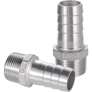 304 Stainless Steel Hose Barb Fitting 1" Hose Barb to 1" NPT Male, For Water, Fuel, Home Brew Pipe Fittings, Pack of 2