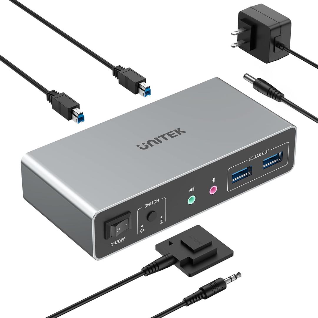 Unitek HDMI KVM Switch 2 Monitors 2 Computers 4K@60Hz USB 3.0 KVM Switches Share Dual HDMI Monitors 3 USB Ports for Keyboard Mouse Hard Drives Mic Headset Ports 2 Cable DC 5V Adapter Controller