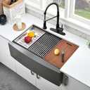 33 Inch Black Stainless Steel Farmhouse Sink Workstation-Bokaiya 33x22 Inch Apron Front Farmhouse Kitchen Sink 16 Gauge 10" Deep Single Bowl Farm Sink with Cutting Board