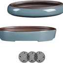 HUOMUSIR (10 Inch Shallow Bonsai Pots 1 Piece Set Water Glaze Blue Succulent Platter Bonsai Tree Ceramic Flower Pot Handmade (Excluding Plants)