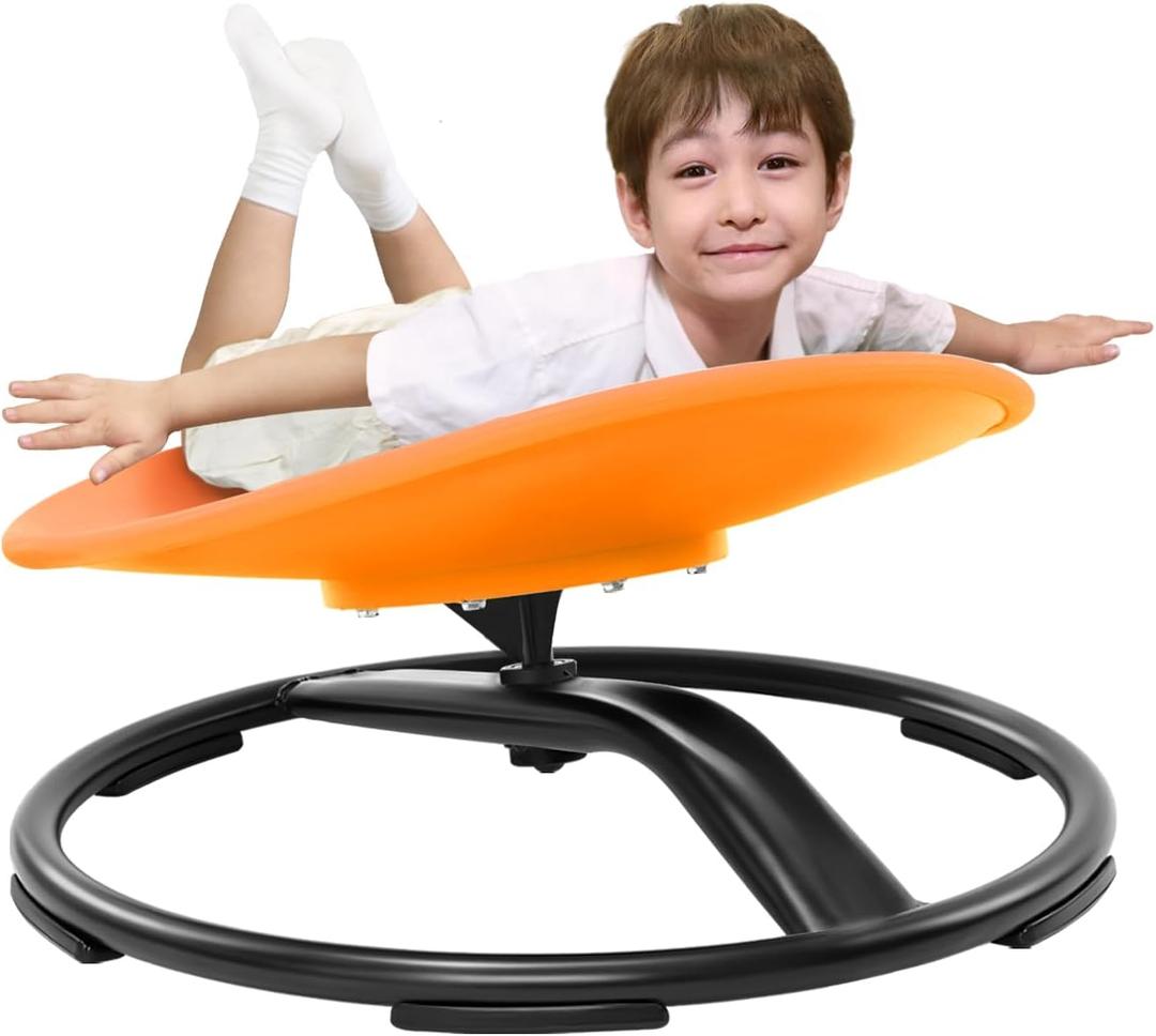 Zhenx Spinning Chair for Autistic Kids (Ages 3-18) - 220LBS Capacity Sensory Swivel Seat - Sensory Toy for Teens with ADHD/Autism - Sit and Spin Calming Gift to Improve Focus & Body Balance (Orange)