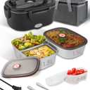 SOHIDA Electric-Lunch-Box-Heated-Food Warmer, 80W Heating Lunchbox for Adults, 2 Pack 1.5L Stainless Steel Containers, 12/24/110V Lonchera Elctrica Porttil for Work/Car