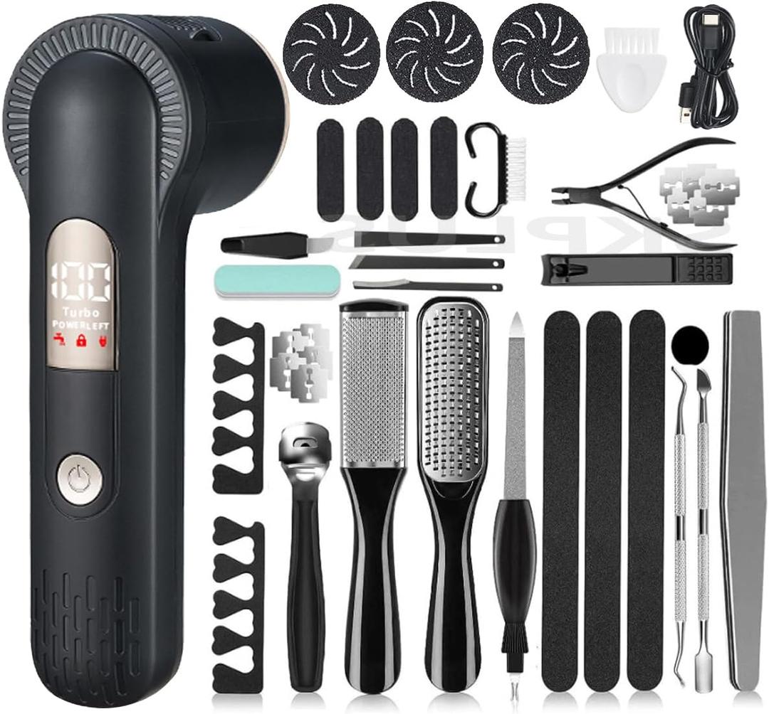 Electric Callus Remover with Dander Vacuum for Feet, Portable 36 in 1 Pedicure Kit Foot File Callus Remover, Waterproof Rechargeable Foot File for Foot Care with 3 Heads&LCD Display