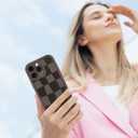 KANGHAR Compatible with iPhone 16 Pro Case, Silicone Checkered Cute Pattern, Camera Protection Soft Slim Shockproof Edge Phone Case for Girls Women -Brown